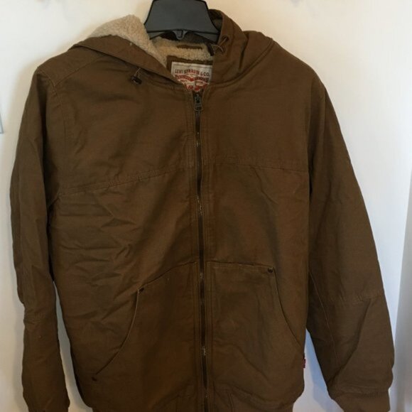 Men's TALL Size Levi's Sherpa-Lined Workwear Bomber Work Jacket Coat Brown XLT - Picture 1 of 13